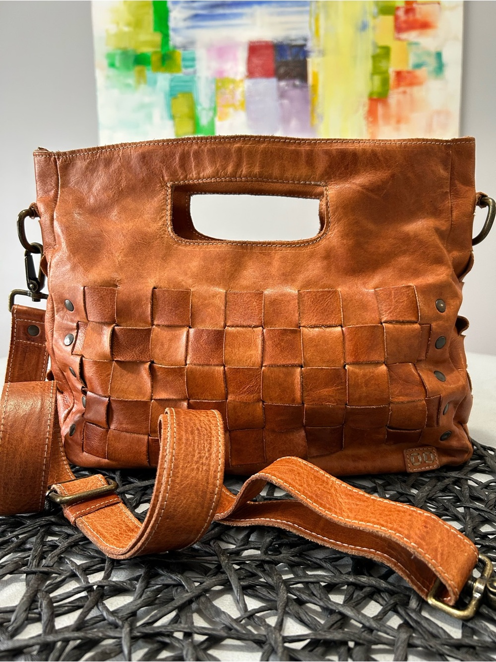 Bed Stu Orchid Dip-Dye Cognac Crossbody Satchel Bag